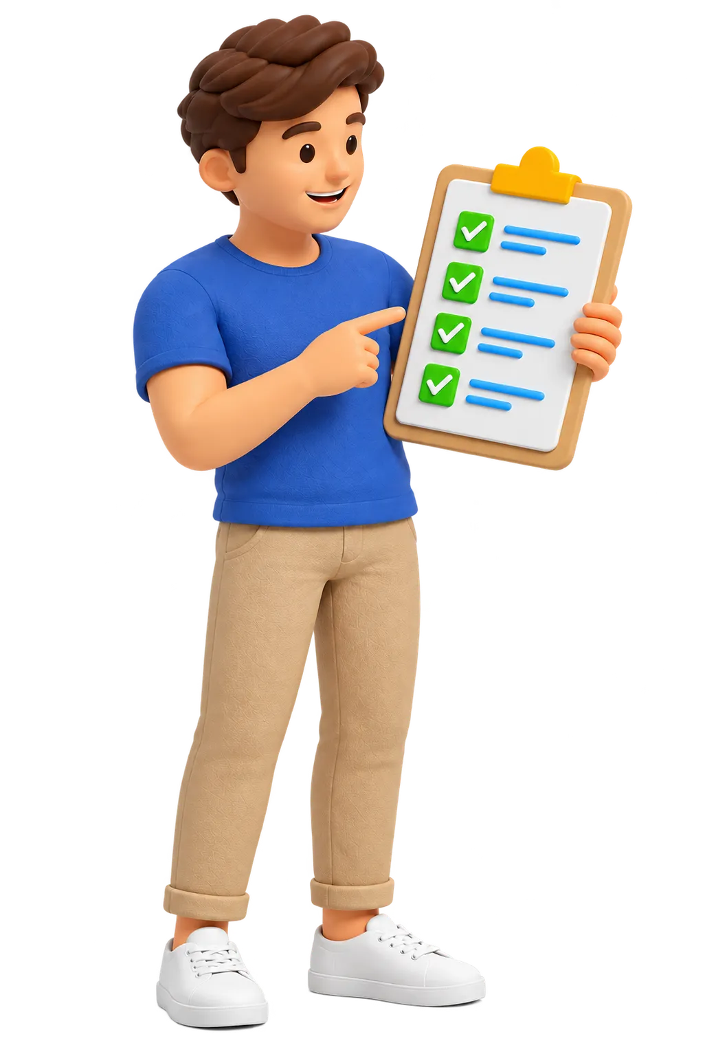 Your friendly process guide holding a four-step checklist